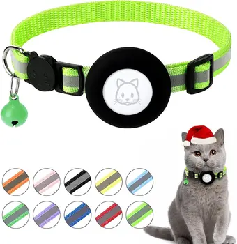 Ошейник для кошек Airtag с колокольчиком и защитной пряжкой - светоотражающий и водонепроницаемый ошейник шириной 3/8 дюйма для кошек