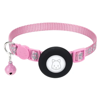 Кошачий Ошейник для Apple Air Tag Cat Collar с Защитной пряжкой и колокольчиком, Светоотражающий Кошачий Ошейник шириной 3/8 дюйма Розового цвета