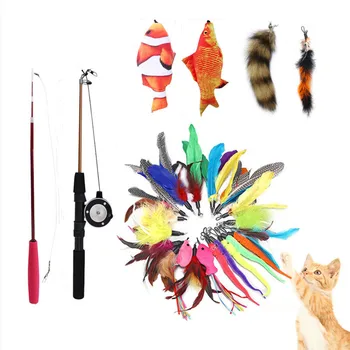 1 /лот, Игрушки для домашних животных, Забавная кошачья палочка, имитация головы, Рыба и мышь с колокольчиком, Интерактивная Волшебная палочка, перья 2023