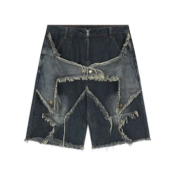 Джинсовые шорты с нишевым дизайном, винтажные короткие брюки Y2K, мужская одежда в стиле хип-хоп, уничтоженная Рваная звезда, повседневные джинсовые шорты в стиле ретро, летние