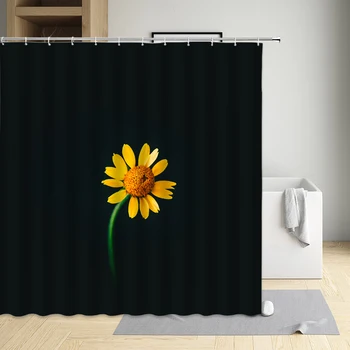 Цветочный однотонный фон, Занавеска для душа с хризантемой, современная экологичная водонепроницаемая ткань, декор для ванны, ширма для ванны