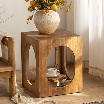 Небольшой приставной столик в стиле ретро из массива дерева, Минималистичная Гостиная, Маленький Чайный столик, Угловая консоль Wabi Lonely Wind, Мебель Salontafel