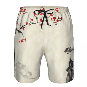 Мужские купальники Японская живопись тушью Сакура и горы Плавательные шорты плавки пляжные шорты мужские плавательные костюмы