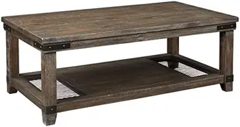 Прямоугольный журнальный столик Ridge в деревенском стиле с металлическими вставками, коричневый