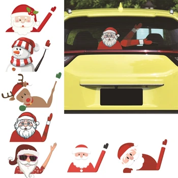 Наклейка с метками Санта-Лося и снеговика, машущего рукой, для задних дворников автомобиля на Рождество GTWS