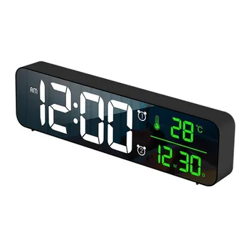 Светодиодный цифровой будильник, отображение температуры и даты, повтор, USB Настольная лента, зеркало, светодиодные часы для украшения гостиной