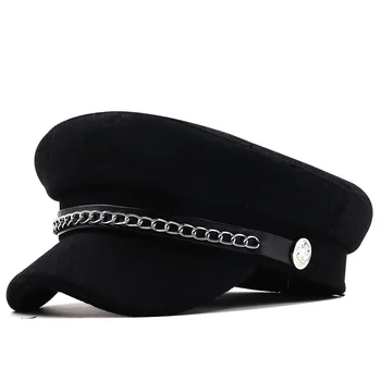 Зимняя цепочка utumn, Черные военные Береты для женщин, женская плоская армейская кепка, Мужская шляпа, Береты для путешествий для девочек, Женская кепка художника