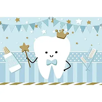 Первый зуб-милый молочный зуб голубые вымпелы зубная паста 1-го зуба день рождения вечеринка фото фон фотографии фон баннер