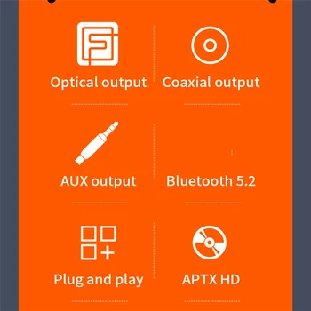 Беспроводной приемник CSR -HD Bluetooth 5.2, стерео аудио адаптер HiFi, поддержка коаксиального оптического волокна для усилителя