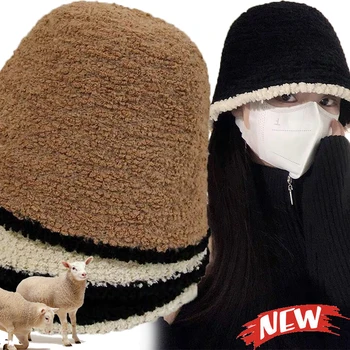 Вязаная женская шапка-ведро, зимняя теплая шапка из толстого овечьего флиса, панама, Рыбацкие кепки, плюшевая шапочка-бини с черепом.