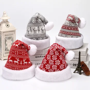 Рождественская Вязаная шапка из снежинки и Лося, зимние Утолщенные Вязаные шапочки из бархатной ткани для взрослых, Новогодняя вечеринка, Рождественское украшение, Шапка