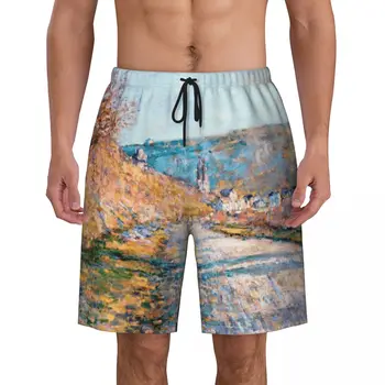 Мужские плавки с художественным принтом картины Клода Моне, Быстросохнущие купальники, пляжные шорты-бордшорты 