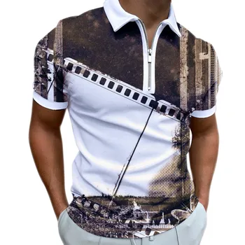 новая мужская рубашка на молнии с 3D принтом, персонализированный градиентный топ с коротким рукавом