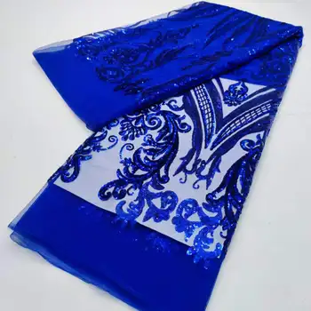 Модная синяя кружевная ткань из французского тюля, вечернее платье с 3D цветочными блестками, африканская кружевная ткань, сшитое свадебное платье, материал YYZ825