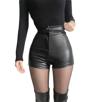 зимние шорты женская одежда pantalones cortos mini short mujer vetement femme Сексуальные искусственные кожаные брюки с высокой талией и запахом на бедрах