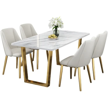 Современный Роскошный обеденный стол с золотыми ножками, дерево, высокое покрытие, водонепроницаемый обеденный стол в скандинавском стиле, Белая Уличная мебель Mesas De Comedor