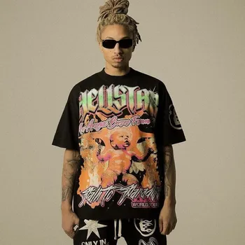 Высочайшее качество
 Черная футболка Hellstar Studios Angle, мужская женская футболка с коротким рукавом в стиле хип-хоп