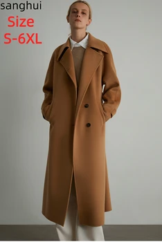 Женское двустороннее кашемировое пальто Camel, высококачественное шерстяное пальто maxmara средней длины, новое женское пальто 2023 года