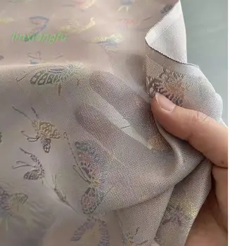 Двусторонняя красочная ткань с цветочным рисунком ручной работы, 100% шелковая ткань Hanfu, абрикосово-розовая ткань с бабочкой шириной 30 м 72.