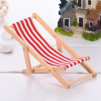 Мини-пляжный стул, кукольный домик, Миниатюрная садовая мебель, складная палуба для отдыха 1: 12 Красный