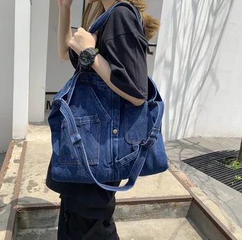 Сумка-тоут, джинсовые сумки-мессенджеры для мужчин, повседневная сумка Унисекс в японском стиле, школьная сумка, клатч, сумка для покупок, сумки