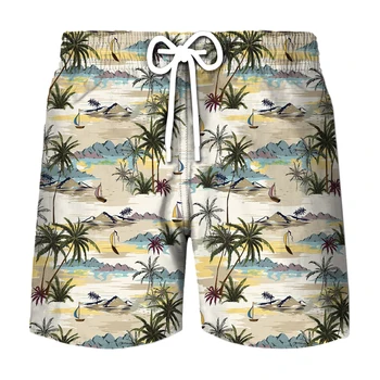 2023 Однотонные шорты из кокосовой пальмы с 3D цифровой печатью, мужская летняя быстросохнущая пляжная одежда для серфинга