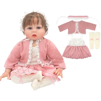 55 см Одежда для куклы Reborn Baby, Розовое платье-кардиган, шапочка, 22 