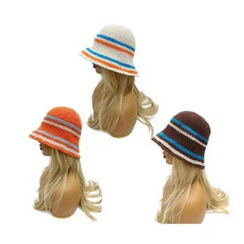 Женская вязаная крючком Рыбацкая шляпа с широкими полями, Ветрозащитная кепка