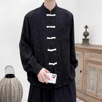 Мужская рубашка оверсайз в стиле ретро в стиле Тан, традиционная повседневная куртка в этническом стиле кунг-фу, мужчины и женщины могут носить тонкие пальто
