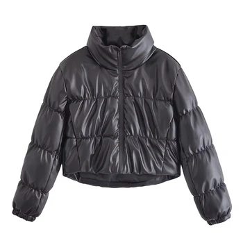 Женские пальто из искусственной кожи Suninheart 2023, повседневная теплая куртка с длинным рукавом, зимне-осеннее хлопковое пальто