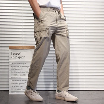 Летние тонкие брюки Crago для мужчин, одежда, эластичный пояс, завязки, Множество карманов, ретро-брюки, прямая повседневная одежда, длина по щиколотку